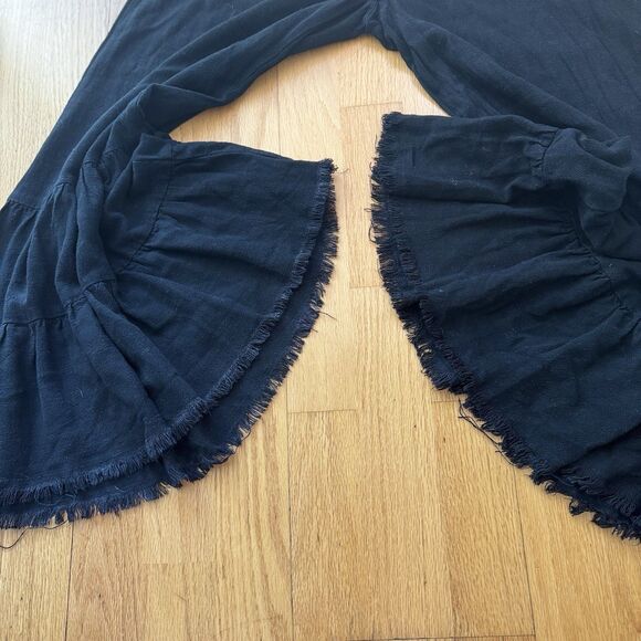 Umgee Boho Retro Ruffle Bell Bottom Pants Women’s L Black Wide Leg Festival EUC - Picture 10 of 16
